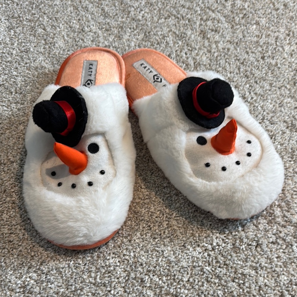 Katy Perry Snowman Slippers with Orange and Black Accents